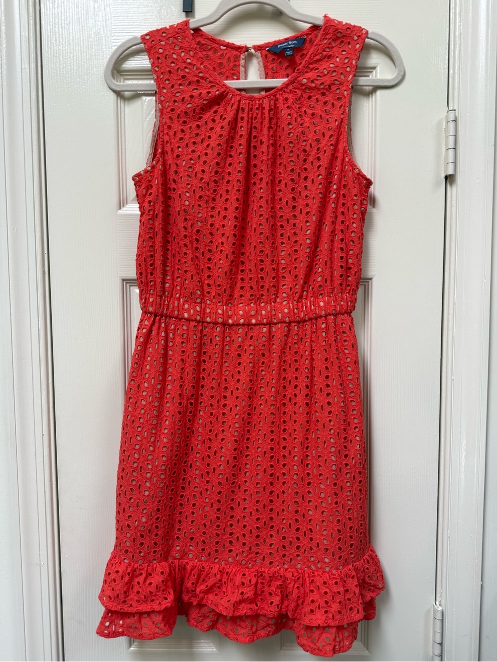 Peter Som from Anthropologie Ladies Eyelet Ruffle Dress Size 4 Sleeveless Orange